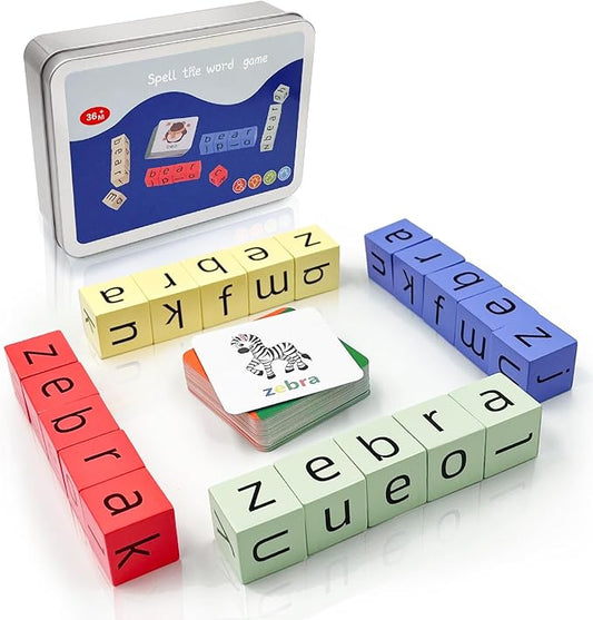 Wooden Blocks Spelling Game, Matching Letter Game for Kids Ages 3-8, Kindergarten Educational Sight Words Flash Cards Learning Toy, Preschool Montessori ABC Alphabet Crossword Puzzle