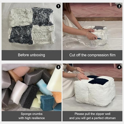 Louis Donné Stuffed Pouf Ottoman, Pouf with Memory Foam Filler, Ottoman Pouf for Foot Rest, Fabric Bean Bag Cubes, Boho Footstool for Living Room Bedroom, Two-Color Splicing Pouf (Pink)