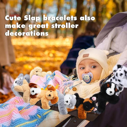 Liliful 8 Pack Kids Valentine's Day Gifts Stuffed Animal Cat Slap Bracelets, Valentines 8 Inch Plush Wrist Cute Snap Bracelets Birthday for Boys Girls Child Bulk Items Party Favors(Puppies)