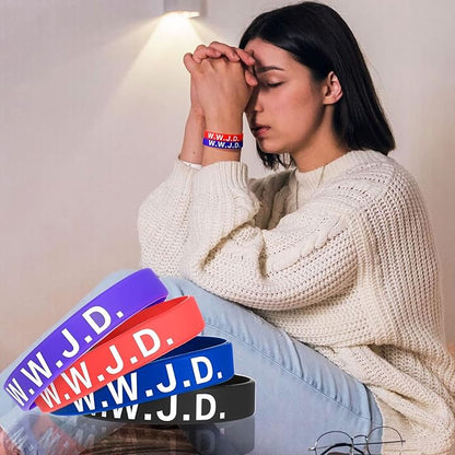 Jadive 20 Pcs WWJD Rubber Bracelets What Would Jesus Do Silicone Wristbands for Women Men Jesus WWJD Inspirational Bracelet Motivational Bracelet Religious Christian Party Favors Gifts