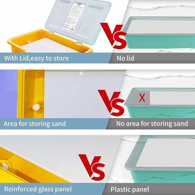 18" Rechargeable Sand Painting Light Box with Lid Toddler Sand Art Kits Light Table Toys for Kids 3 Color Modes & 10 Levels Adjustable Brightness Sand Sensory Toy