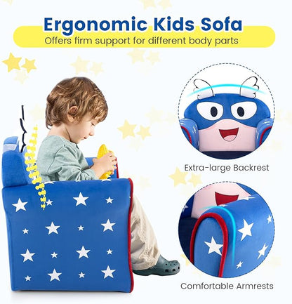 Costzon Kids Couch, Children's Sofa Armrest Chair with Pattern, Toddler Furniture w/Sturdy Wood Construction, Preschool, Lightweight Kids Couch Sofa Chair for Aged 1-5 Boys & Girls Gifts, Flyman