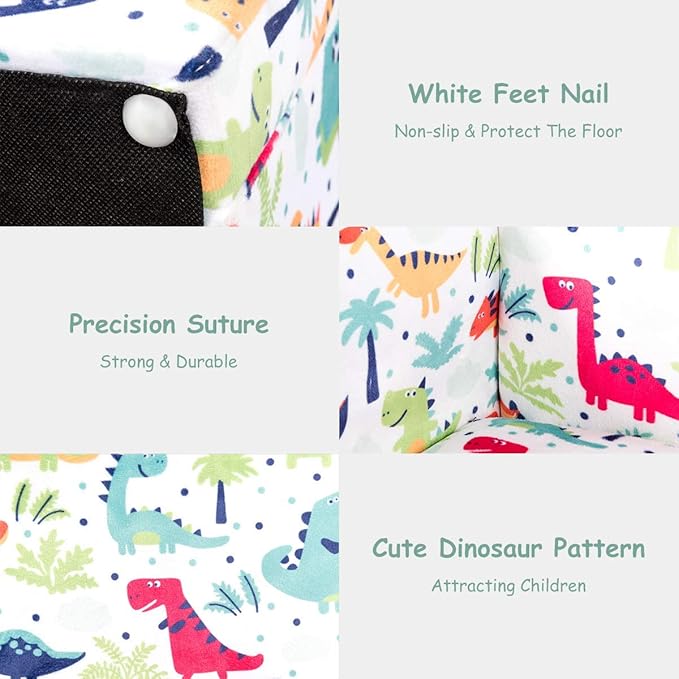 Costzon Kids Couch, Children's Sofa Armrest Chair with Pattern, Toddler Furniture w/Sturdy Wood Construction, Preschool, Lightweight Children Couch Sofa Chair for Aged 1-5 Boys & Girls Gifts, Dinosaur