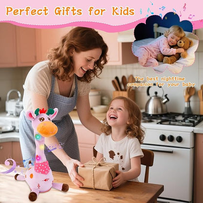 Dancing Talking Giraffe Toy, Stuffed Animal Baby Toy Repeating What You Say, Glowing Musical Electronic Giraffe Gifts for Toddlers 1-3 Years Old, Easter Gift for Kids (Purple Giraffe)