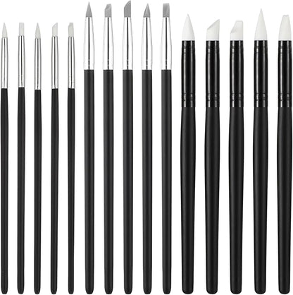 Silicone Brush, 15 Pcs Head Silicone Paint Brush Rubber Paint Pens Flexible Clay Carving Tools for Sculpting Handicraft Pottery Handicraft Nail Art Artwork Acrylic Paints, 5 Shapes (Black)