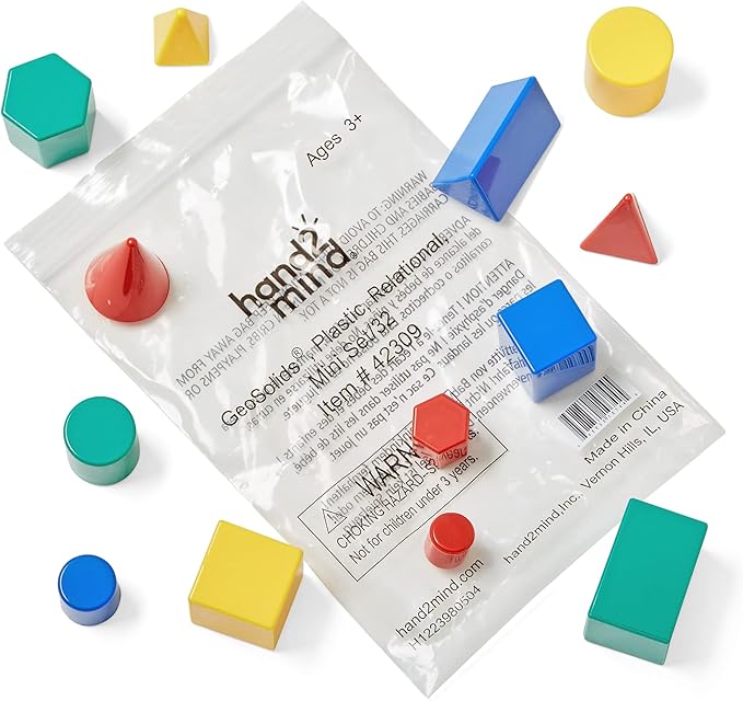 Mini Plastic GeoSolids Relational Shapes, Set of 32 Blocks