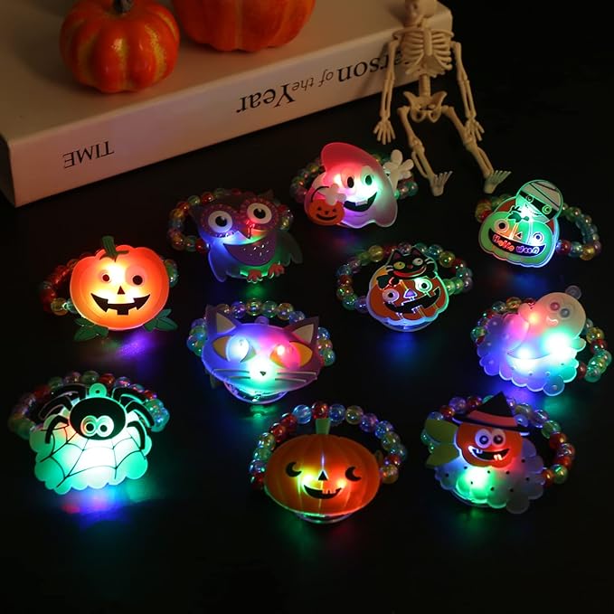 CCINEE 10pcs Halloween Led Bracelets, Light Up Toys Beaded Flashing for Non Candy Treats Halloween Party Favors Halloween Toys Kids Goody Bag Fillers Glow in the Dark Party Supplies(10 Styles)