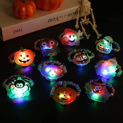 CCINEE 10pcs Halloween Led Bracelets, Light Up Toys Beaded Flashing for Non Candy Treats Halloween Party Favors Halloween Toys Kids Goody Bag Fillers Glow in the Dark Party Supplies(10 Styles)