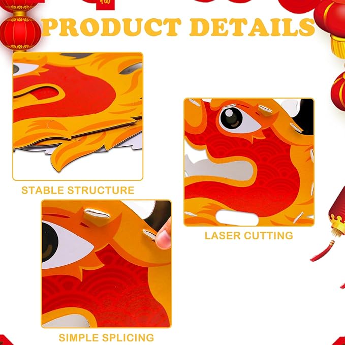 Chinese Dragon Dance Head, DIY Interesting Educational Paper Dragon Head for Kids, Material Kit of Wearable Dragon Head