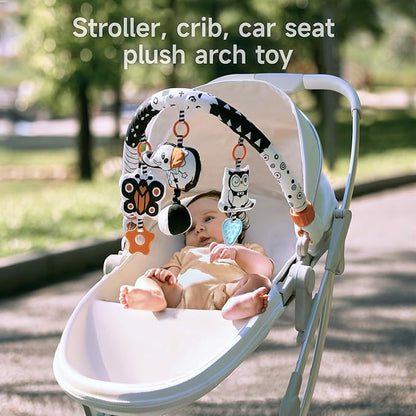 TUMAMA Car Seat Toys for Babies 0-6 Months, Stroller Toys for Infant 0-6 Months, Newborn Sensory Hanging Rattle Arch Toy with Butterfly Elephant Owls,Musical Toy for Baby 6-12 Months