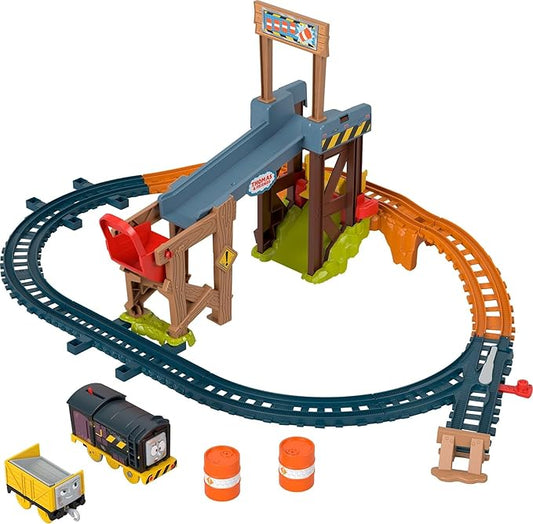 Thomas & Friends Motorized Toy Train Set Diesel’s Lift & Load Construction with Track & Cargo for Preschool Kids Ages 3+ Years