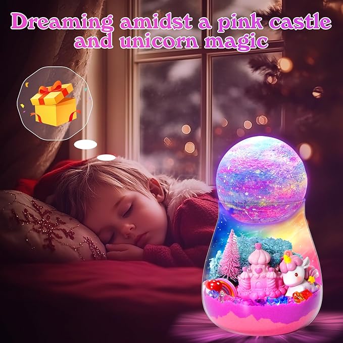Unicorn Terrarium Kit for Kids with DIY Moon Lamp - Light Up Terrarium for Girls 4-12 Years - Creative Arts & Crafts Birthday Gift Fun Unicorn Toy for Ages 4-12 - Perfect for Girls Aged 5 6 7 8