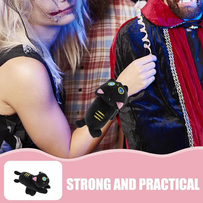 Vaguelly Cat Slap Bracelet,Stuffed Animal Slap Bracelets Adorable Plush Animals Huggers Slap Bracelets Interactive Toy for Kids Birthday Party Gifts Black
