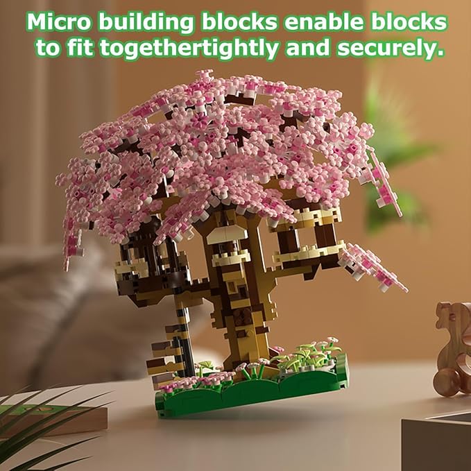 Beego 2 Bonsai Tree Cherry Blossom Building Toy Not Compatible with Lego, Japanese Sakura Pink&Purple Flower House Building Micro Bricks, Tree House Botanical Collection for Adults, Teen (2201 PCS)