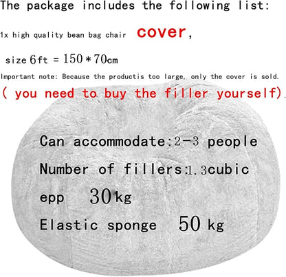 Giant Fur Bean Bag Cover (Cover only, no Filler) Living Room Furniture Big Round Soft and Fluffy Artificial Fur Bean Bag Lazy Sofa Bed Cover (6FT+New Dark Gray)