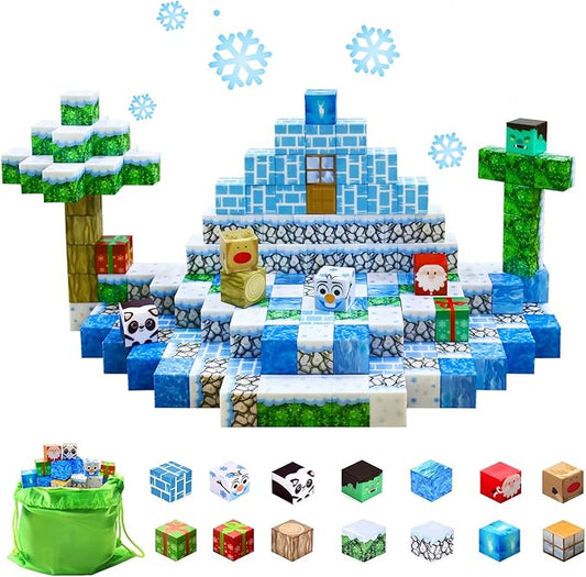 100PCS Magnetic Building Blocks-for Kids, Chirstmas Build Magnet World Set for 3-10 Years Old Boys & Girls Magnetic Building Toys for Toddler (XMS)