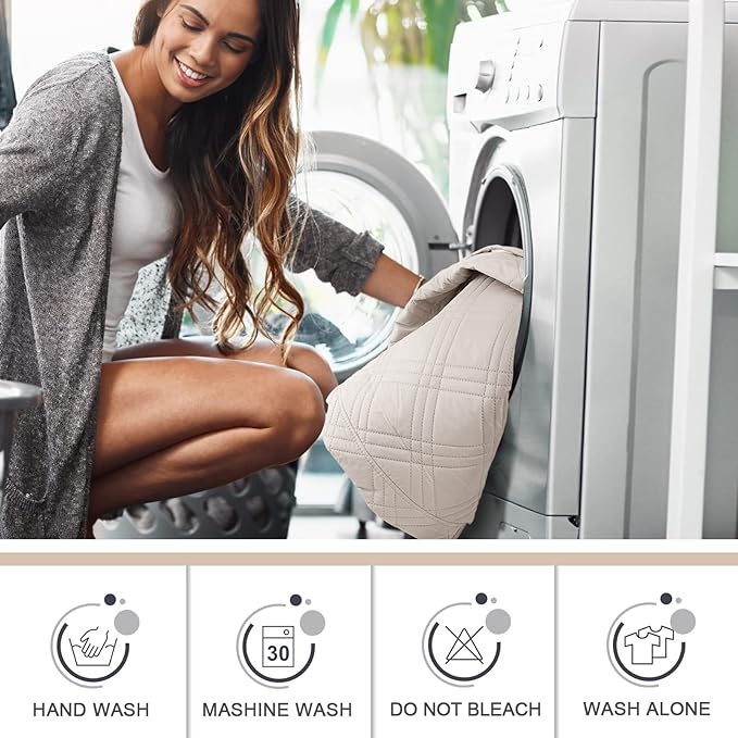 TAOCOCO 100% Waterproof Oversized Loveseat Recliner Cover, Non Slip Split Loveseat Covers for Reclining Loveseat with Elastic Straps for Kids Pets(Oversized 2 Seater, Cream)