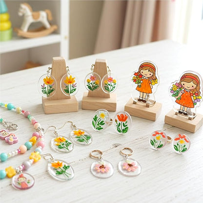 Auihiay 198 Pieces Shrink Plastic Kit Include 20 Sheets Shrinky Paper, Hole Punch, Keychains Accessories and Pencils for DIY Ornaments or Creative Craft