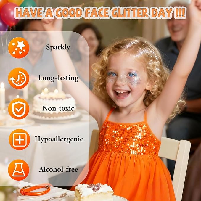 Body Glitter Face Glitter, Hair Glitter for Kids, 12 Shapes Fine Chunky Glitter Gel for Women Girls Makeup Sparkles Party Mermaid Sequins Rave Accessories Singer Concerts Festival (White Scheme)