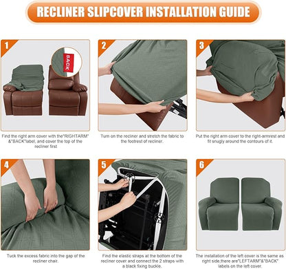 VANSOFY Recliner Cover, 2-Pieces Stretch Reclining Couch Cover with Pockets Loveseat Sofa Slipcovers Soft Washable Furniture Protector for Dogs Cats(Bean Green)