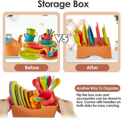 Buyger Play Kitchen Accessories, Play Dishes Plates and Utensils Tea Party Set Food Dessert Toys Gifts for Ages 3 4 5+ Years Old Kids Toddler Children