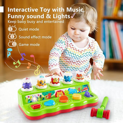 1 Year Old Toys for Boys Girls Birthday Gift, Cause and Effect Animal Pop Up Toy with Music and Light for Toddlers 1-3, Preschool Learning Educational Toys Gifts for Babies 12 Months