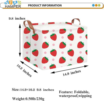 NTAOHAMPER Rectangular Storage Basket Empty, Storage Bin with Handles, Room Decor, Gift Basket, Book Box(Strawberry)