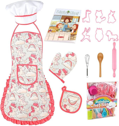 TOONRAIN Kids Cooking and Baking Set Chef Hat and Apron Dress Up Kitchen Costume Boys Girls Toys Birthday Christmas Gift