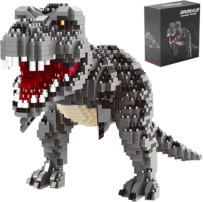 Dinosaur Tyrannosaurus Rex Model Decor Micro Mini Blocks Velociraptor Building Blocks Toy Birthday for Age 6+ Children Adults Teens 1530 Pieces