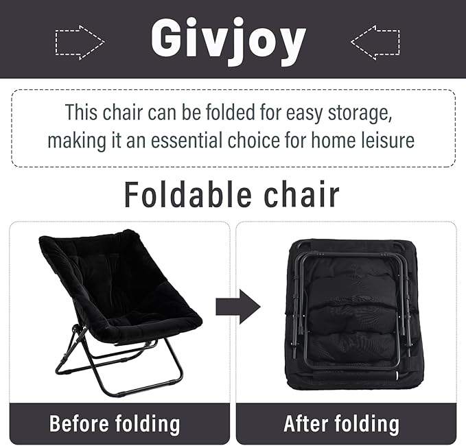 Comfy Saucer Chair, Soft Faux Fur Oversized Folding Chair, Flexible Lounge Lazy Chair for Kids Girls Teens Adults, Moon Chair for Dorm Rooms, Bedroom, Living Room