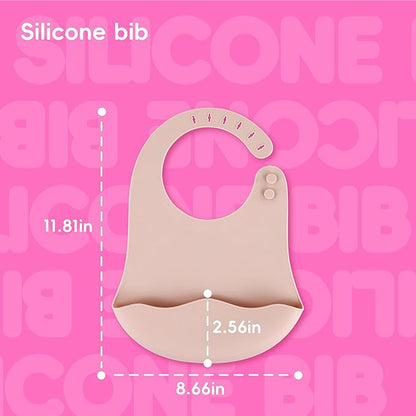 8PCS Baby Feeding Set,Silicone Baby Weaning Sets Baby Led Weaning Supplies Divided Plate Suction Bowl Cup with Straw Bib Feeder Spoons for 6+ Months (Yellow)