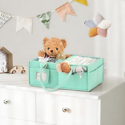 GEMII Diaper Caddy Organizer-Large Baby Caddy Organizer with Handle，Newborn Registry Essentials，Baby Shower Gift Basket for Boy or Girl (Green, Large)