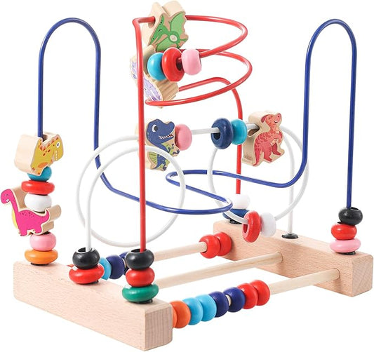 Wooden Bead Maze Toy for Toddlers, Dinosaur Themed Colorful Roller Coaster Abacus Activity Toy,Early Learning Educational, Fine Motor Skill Development, Gift for 3+ Boys and Girls