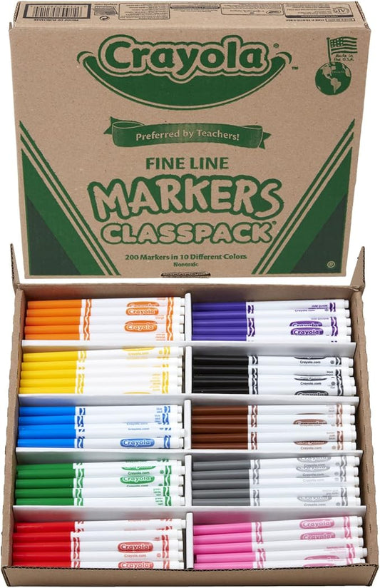 Crayola Fine Line Markers Classpack (200ct), Markers for Kids, Teacher Classroom Must Have, Back to School, Bulk Markers For School