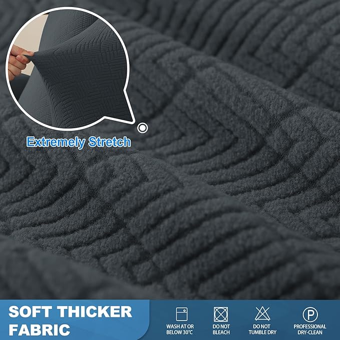 JIVINER 4 Pieces Recliner Loveseat Covers Stretch Recliner Sofa Slipcover with Elastic Bottom Jacquard Fitted Reclining Couch Cover Furniture Protector with Pockets (2 Seater, Dark Grey)