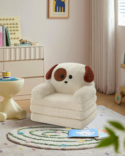 MOONBEEKI Comfy Toddler Chair, Kids Couch Fold Out to Lounger, Foldable Baby Sofa Plush for Girl and Boy Age 18 Months and Up （Charlie Dog）