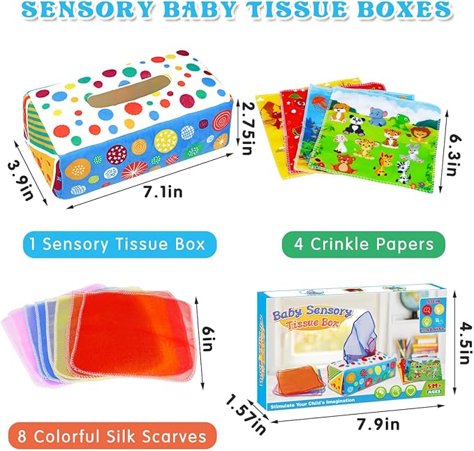 Baby Toys 6 to 12 Months - Baby Tissue Box Toys Montessori Toys for Babies 6-12 Months Soft Crinkle Infant Sensory Toys for 1 Year Old Early Learning Toys Baby Boys Girls Gifts