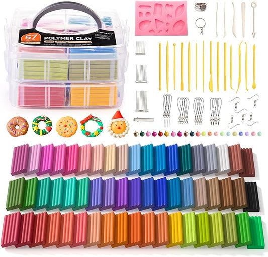 Polymer Clay, Shuttle Art 57 Colors Oven Bake Modeling Clay, Creative Clay Kit with 19 Clay Tools and 10 Kinds of Accessories, Non-Toxic, Non-Sticky, Ideal DIY Art Craft Clay Gift for Kids Adults
