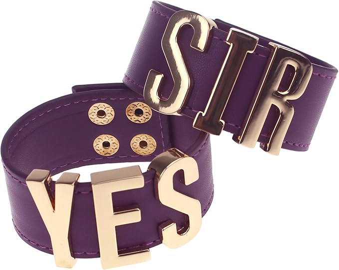 Coolcoco Adjustable Luxury Gold Letter Purple Leather Yes Sir Bracelet for Women Girls Prime Cosplay Accessory (2 Pieces/Set)