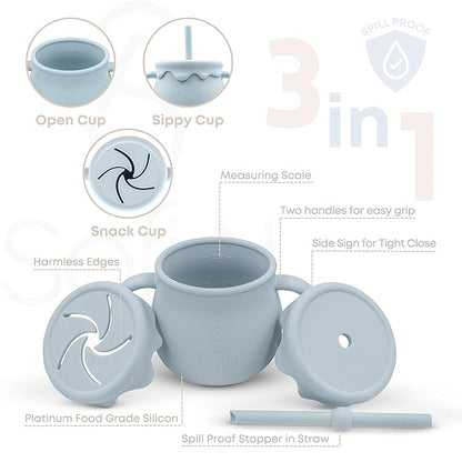 All In One Silicone Baby Feeding Set By SofiAl - Safe for 6-12 Months - Non-Toxic Baby Led Weaning Supplies - Toddler Self Feeding Utensils - BPA-Free - Mess Free Baby Feeding Essentials