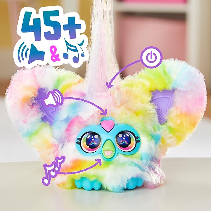 Furby Furblets Zee-Bah Mini Friend, Electronic Plush Toys for Girls & Boys, Rainbow Zebra, Speaks Furbish & Plays Music, Series 5, Easter Basket Stuffers, Ages 6+