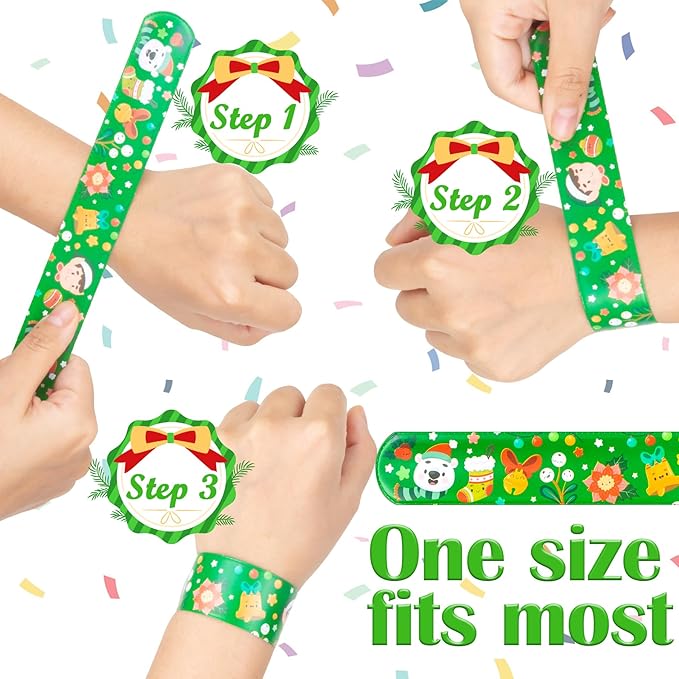 36 Pieces Christmas Slap Bracelets for Kids, 12 Styles Colorful Christmas Slap Wristbands Bulk for Kids Christmas Party Favors Toys Prizes Goodie Bags Fillers