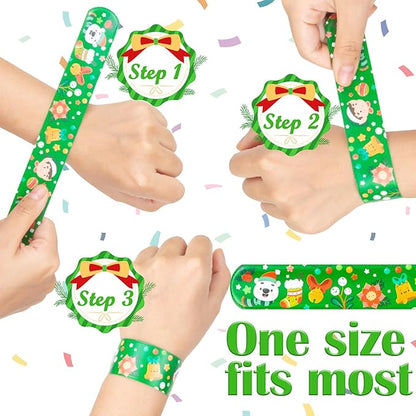 36 Pieces Christmas Slap Bracelets for Kids, 12 Styles Colorful Christmas Slap Wristbands Bulk for Kids Christmas Party Favors Toys Prizes Goodie Bags Fillers