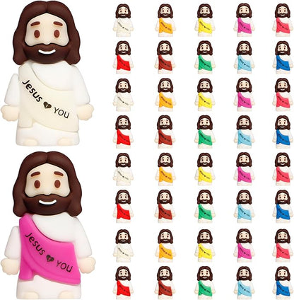 40PCS Little Jesus Figures, 10 Color Tiny Jesus Figurines in Bulk, Mini Jesus Figure Religious Gifts, Christian Mothers Day Teacher Appreciation Gifts for Kids Women Mom (40PCS)