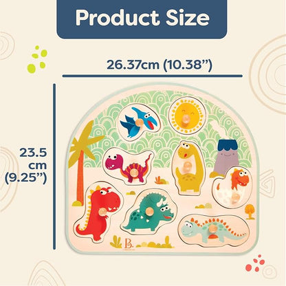 B. toys- Stomping Dinos- Wooden Peg Puzzle – Dinosaur Puzzle – 8 Pieces – Classic Toys for Toddlers, Kids – 18 Months +
