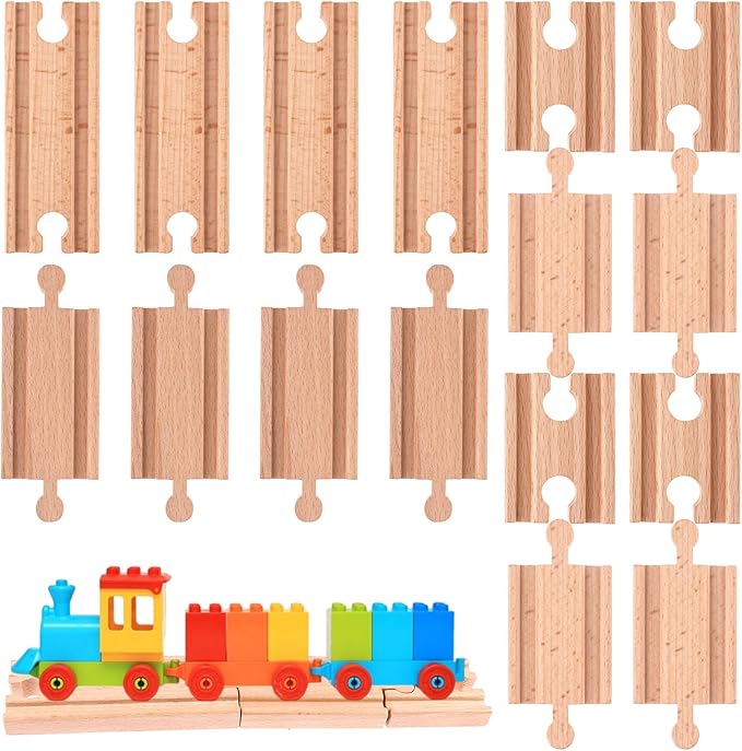 16 Pcs Straight Wooden Tracks Expansion Wood Train Track Connectors and Adapters Male Male Female Female Train Track Accessories Wood Train Track Pieces Train Bridge for Most Major Toy Trains Railway