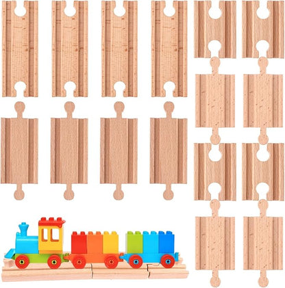16 Pcs Straight Wooden Tracks Expansion Wood Train Track Connectors and Adapters Male Male Female Female Train Track Accessories Wood Train Track Pieces Train Bridge for Most Major Toy Trains Railway