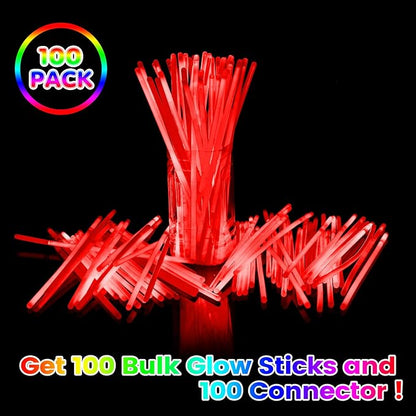 Red Glow Sticks Bulk Party Favors 100 Pack 8" Glow in the Dark Party Supplies Neon Party Decorations Glow Necklaces Bracelets for Kids Adults Birthday Halloween Christmas Easter Wedding