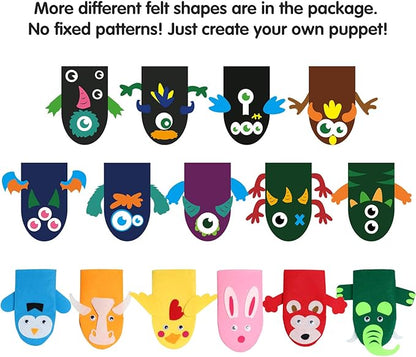 WATINC 18Pcs Hand Puppets Making Kit for Kids Art Craft Felt Sock Monster Puppet Creative DIY Make Your Own Puppets Pipe Cleaners Pompoms Storytelling Role Play Party Supplies Gift for Girls Boys