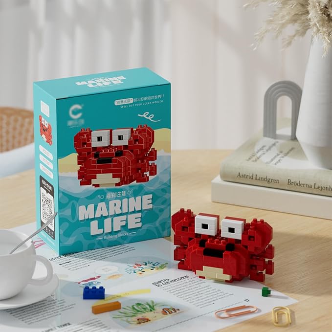 Marine Animals Building Blocks Sets Mini Building Blocks Ocean Animal Sea Creatures Building Blocks Set Mini Building Blocks Toys STEM Gifts for Kids Adult(Crab)